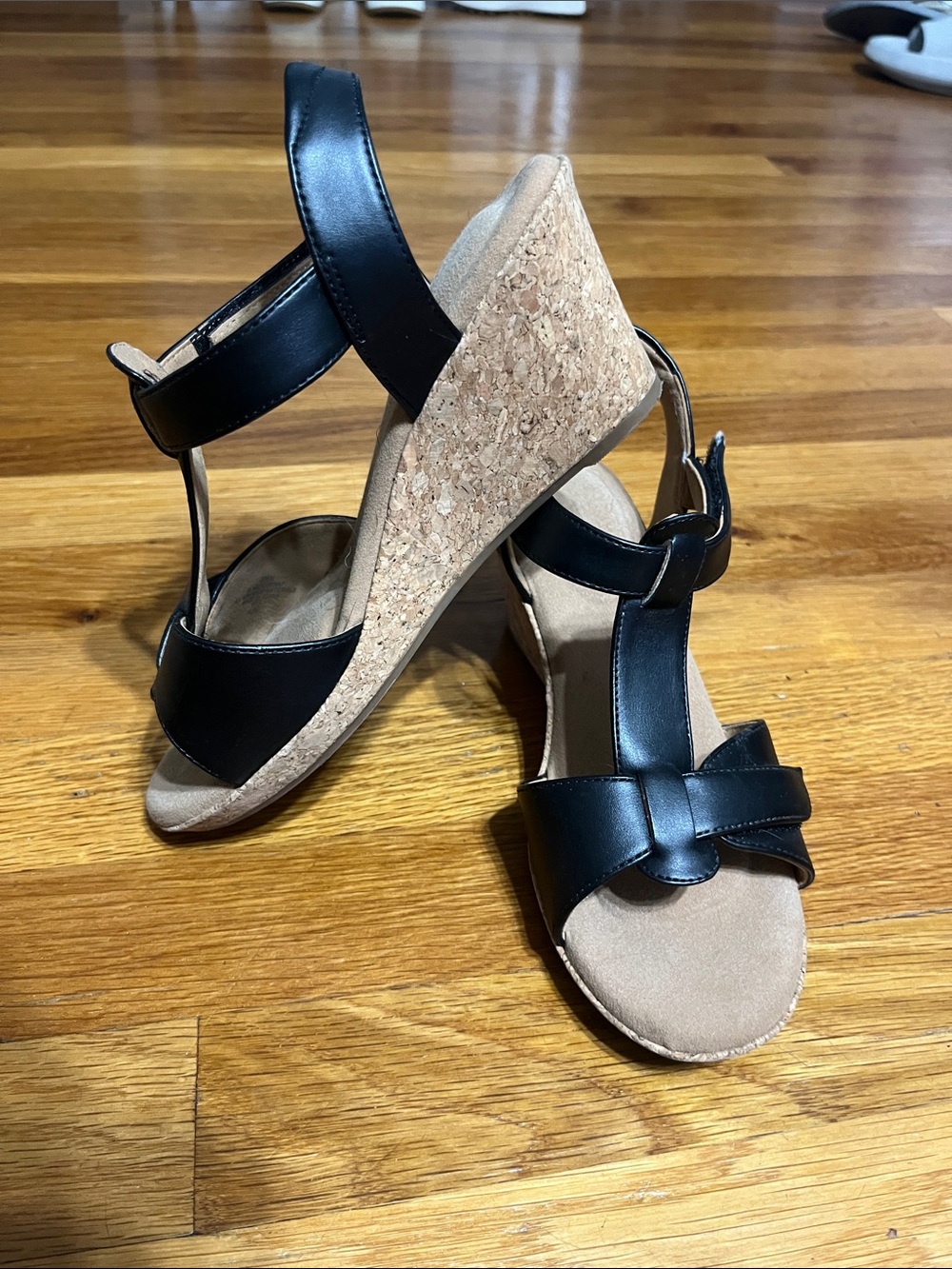Rockport Black Cork Wedge Sandals